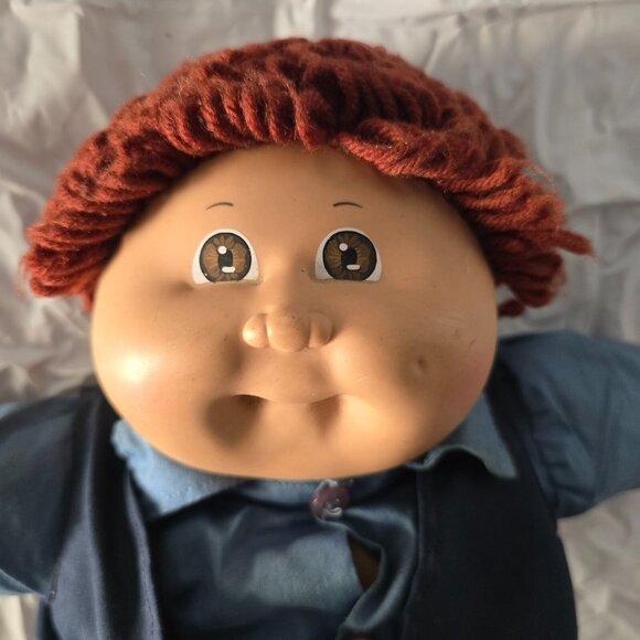 Cabbage Patch Kids Vintage 80s Boy Doll Brown Yarn Hair Brown Eyes Suit Signed - Picture 2 of 12
